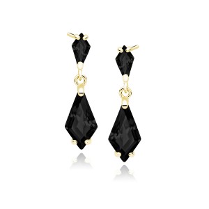 Cercei argint lungi 25mm placati cu aur galben si pietre negre DiAmanti Z1462EG_B-DIA (Argint 925‰ 2,7 g.)